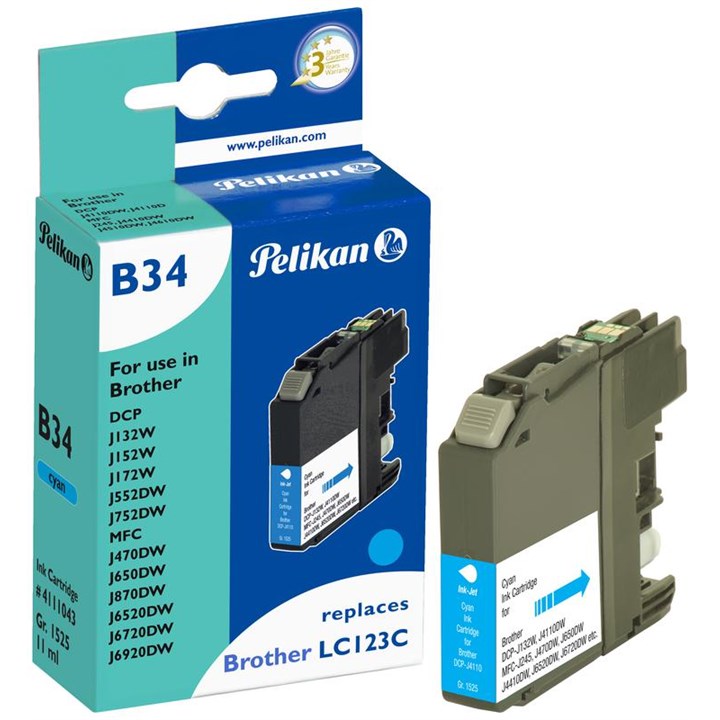 BROLC123CPEL Pelikan Ink Compat For Brother LC123C Cyan