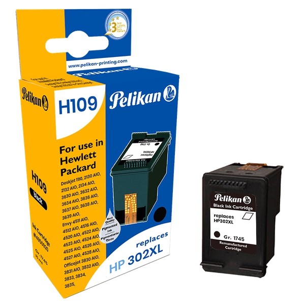 HP302XLBKPEL Pelikan Ink Car3Dge For HP 302XL Black (F6U68Ae)