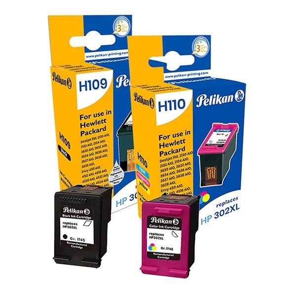 HP302XLMULTIPEL Pelikan Ink Car3Dge For HP 302XL Multi Bk & 3-Colour