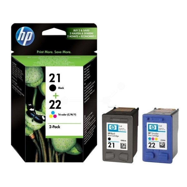 HPSD367AE HP No.21 No.22 Ink Cartridge Black Colour Pack 2 Code SD367AE