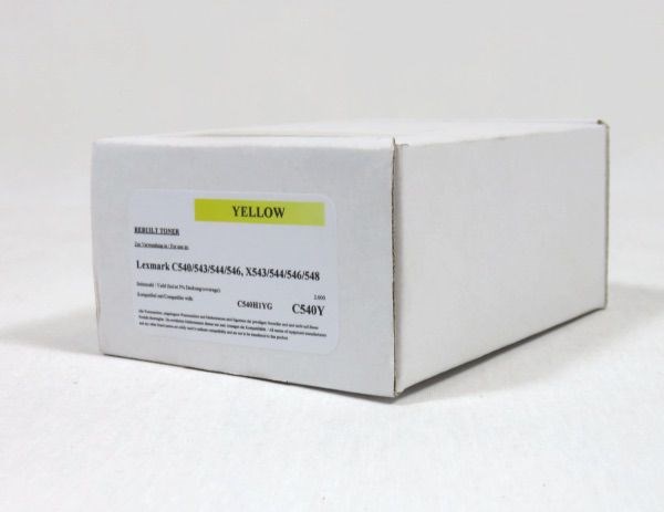 LEXC540H1YGRM Lexmark C540 543 544 546 Toner Yellow Remanufactured 2K C540H1YGRM
