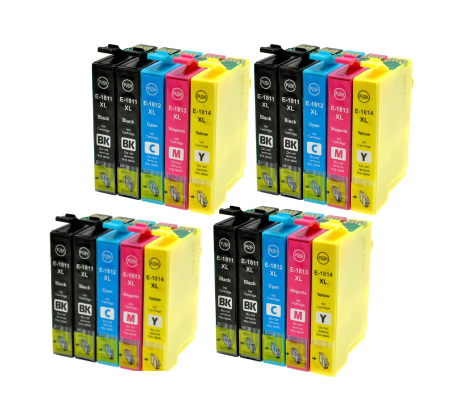 20PK-Compatible-Epson-T1811-4-Ink-Cartridges-in-Clear-Bag Genuine Epson C13T18164010 Ink Cartridges